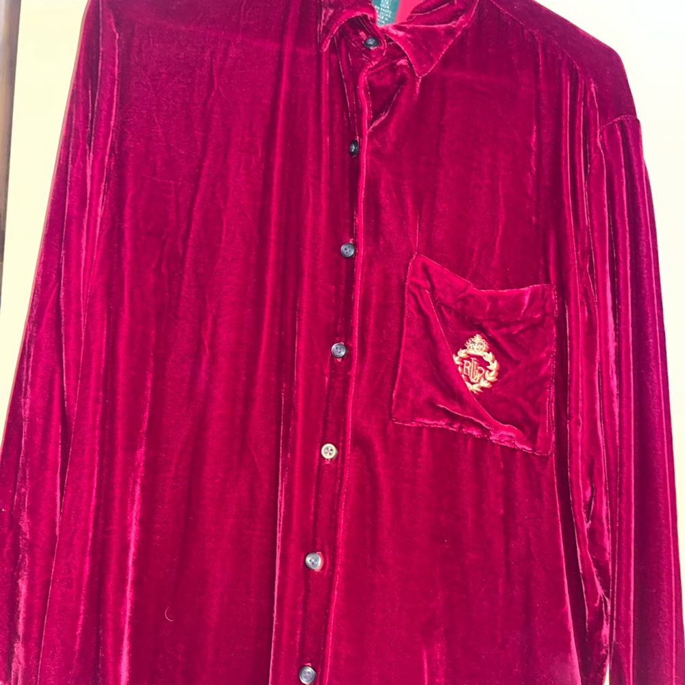 Vintage women’s red velvet Ralph Lauren button down size small